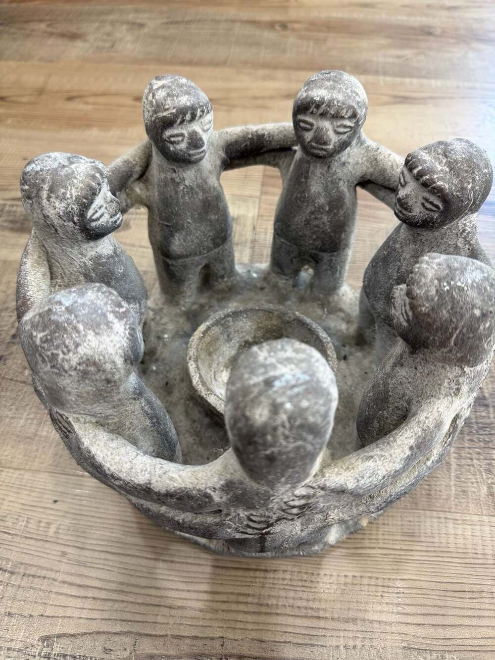 Vintage Style Mexican Pottery Circle of Friends Candle Holder with 7 Figures